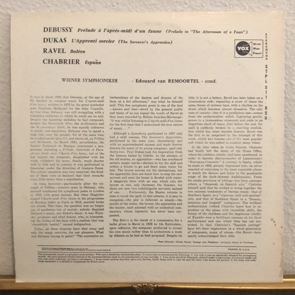 Debussy, Ravel, Dukas, Chabrier Performed by Wiener Symphoniker Vinyl Lp - Picture 3 of 4